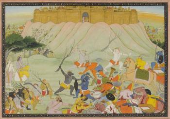 Combat entre Rama, Lakshmana et l’armée des démons, Épisode d’un Ramayana by 
																	 Kangra School