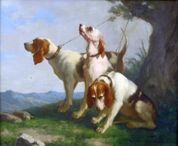 Trois chiens de chasse au repos by 
																	Victor Emile Palix