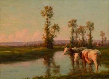 Vaches dans une rivière by 
																			Felix Planquette