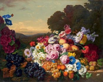 Fleurs et fruits dans un paysage by 
																			Charles Node