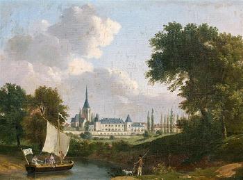 Vue d'une abbaye au bord d'une rivière by 
																	Charles Francois Nivard