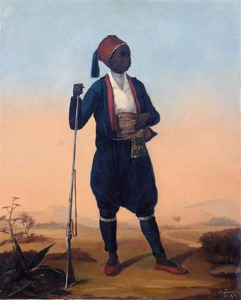 Portrait en pied d'un Africain avec un fez by 
																	Dionisios Zoccos