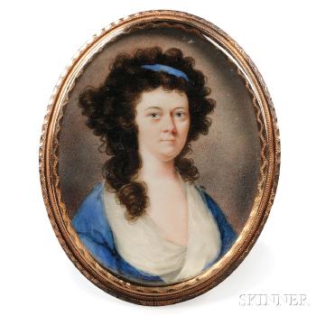 Portrait of a Curly-haired Woman in Blue by 
																			John Ramage