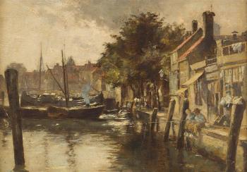 Boys fishing on a canalside by 
																	Charles Martin Hardie