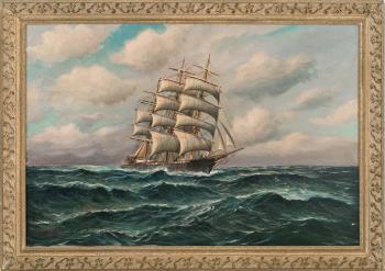 Clipper ship in heavy seas by 
																			Alfred Gabali