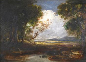 A wooded lakeland scene by 
																			John Thomson of Duddingston