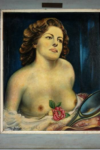 Portrait of a topless woman with rose and lace by 
																			Teofilo Magliocchi