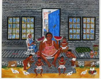 Woman with her five children by 
																			 Old Robbie