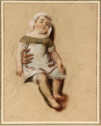 Toddler Asleep in Mother's Lap by 
																			Timoleon Marie Lobrichon