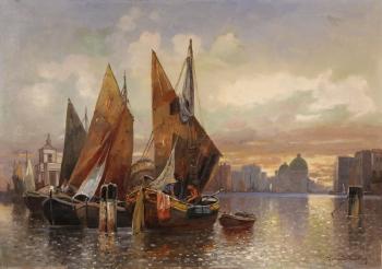 Fishermen at Dusk, Venice by 
																			Fernand Lubich