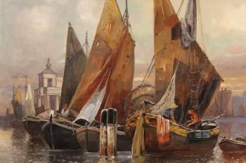 Fishermen at Dusk, Venice by 
																			Fernand Lubich