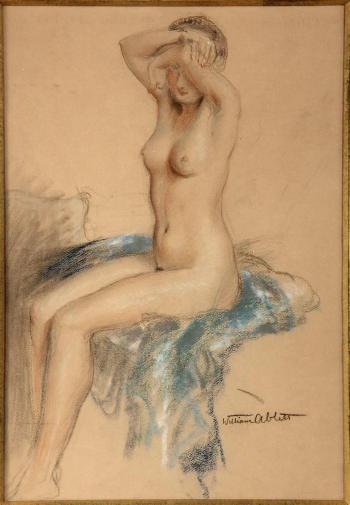 Study of a nude woman seated on a bed by 
																			William Albert Ablett