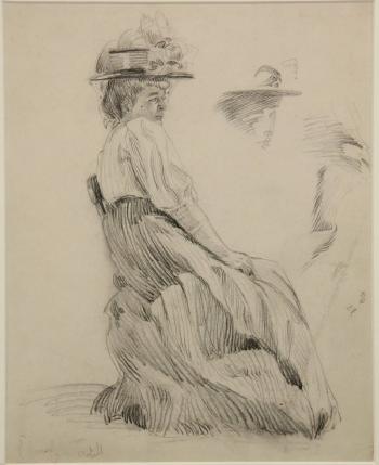 Study of a Seated Woman in a Show Hat by 
																			Edmund C Tarbell
