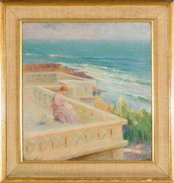 Giovane donna sul terrazzo in riva al mare by 
																	Massimiliano Gallelli