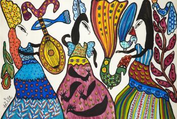 Danseuses et musicienne by 
																			 Baya