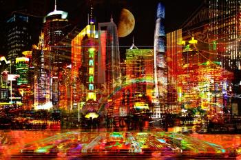Shangaï at night by 
																	Yves Bady
