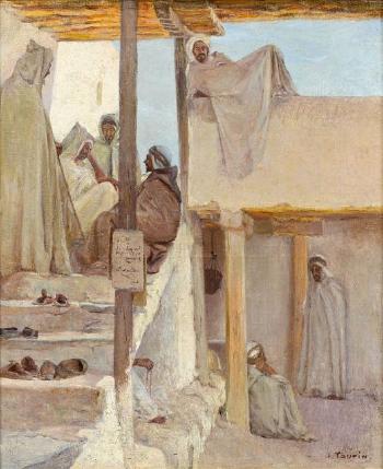 Arabes dans la cour de la mosquée pendant le carême by 
																	Jules Taupin