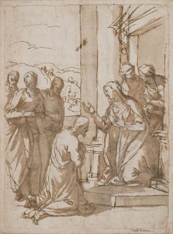 Le Christ recevant la bénédiction de la Vierge by 
																	Alessandro Maganza