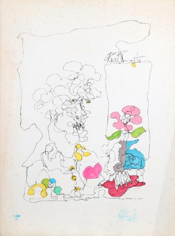 Self-portrait with flower and heart by 
																	Kurt Vonnegut