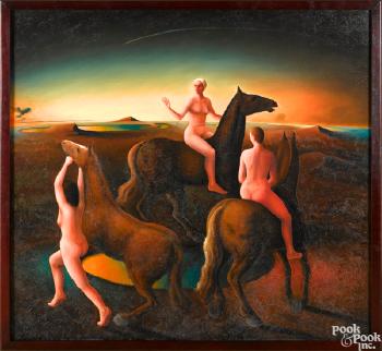 Nude women on horseback by 
																	Elling Reitan