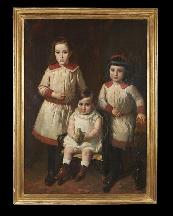 Full-length portrait of three children by 
																			Johannes Hendrikus Egenberger