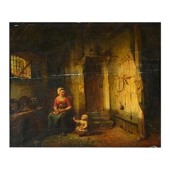 Interior scene, mother and child by 
																			Alexander Lion