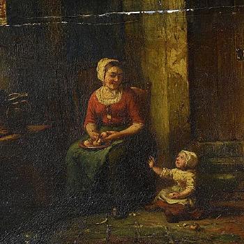 Interior scene, mother and child by 
																			Alexander Lion