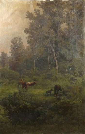 Cattle and Horses in the woods by 
																			Carl von Perbandt