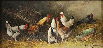 Rooster and Hens by 
																			Paul E Harney
