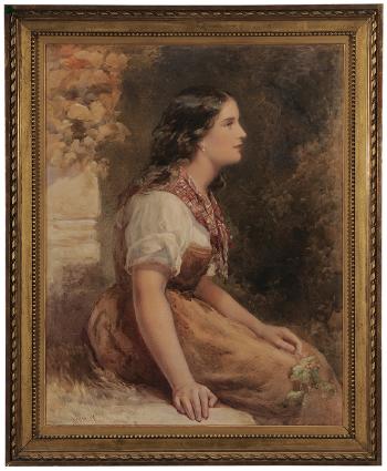 Young Italian beauty, seated in a garden by 
																			Henry Whatley