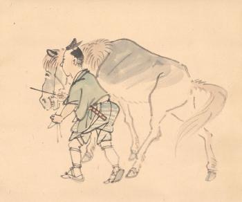 Groom with a Horse by 
																			 Suzuki Nanrei