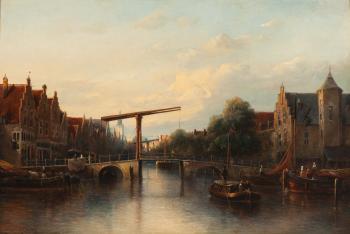 View of the Zwanenburgwal as seen from the Amstel, in the background the Zuiderkerk in Amsterdam by 
																	Antonie Waldorp