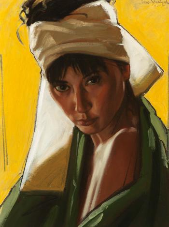 Portrait de femme sur fond jaune by 
																	Nico Vrielink