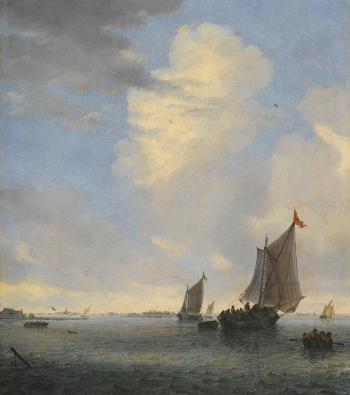 Wijdschip and other small Dutch vessels at the mouth of an Estuary by 
																	Salomon van Ruysdael