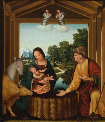 The nativity, an extensive landscape beyond by 
																	Bernardino Zenale