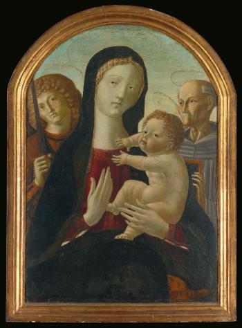 Madonna and Child With Saints Michael and Bernardino of Siena by 
																	 Neroccio di Bartolomeo de Landi