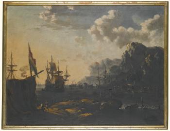 A Pair of Mediterranean Harbour Views by 
																	Johann Anton Eismann