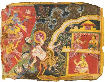 An Illustration to a Bhagavata Purana Series: Krishna Attacks Naraka's Fortress at Progjyotishpur by 
																	 North Indian School