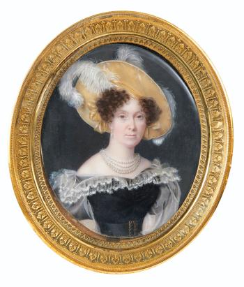 Portrait De Femme Au Chapeau Jaune Et Au Collier De Perles by 
																	Guglielmo Faija