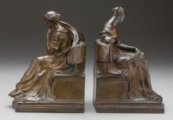 Literature: A pair of figural bookends by 
																			Isidore Konti
