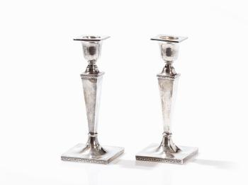 Candlesticks in Neoclassical Style by 
																			 Walker and Hall