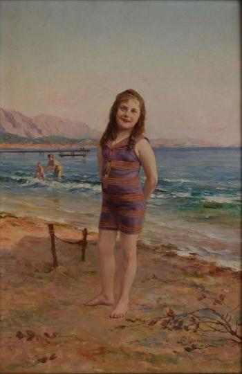 Jeune fille à la plage by 
																	Gustave Ouviere