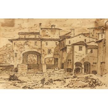 Vue animée des bords de l’Arno à Florence by 
																	Bernardino Galliari