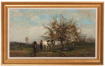 French Laborers Plowing a Field by 
																	Marcel Emile Normand-Saint