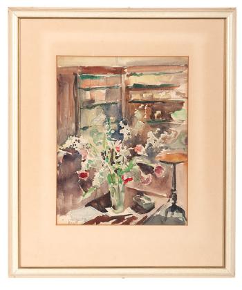 Still Life with Bouquet and Bookshelf by 
																	Francoise van Lynden