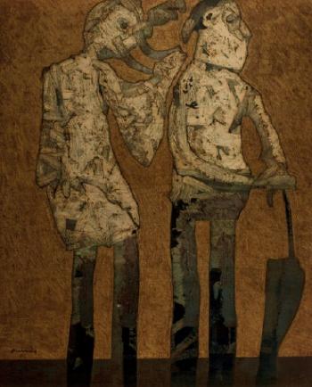 Dos ancianos con paraguas by 
																	Antonio Quiros