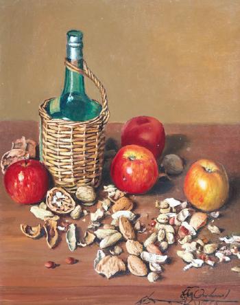 Bodegon con manzanas y frutas secas by 
																	Juan Orihuel