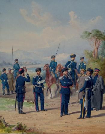 Officiers et soldats des régiments de Cosaques d'Astrakhan et d'Oural by 
																	Piotr Ivanovich Balashov
