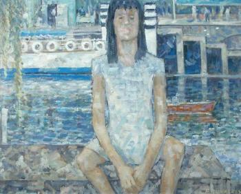 Seated girl in Venice by 
																	Frank Runacres