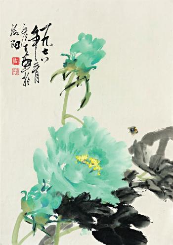 Peonies and bees by 
																			 Zhou Yansheng